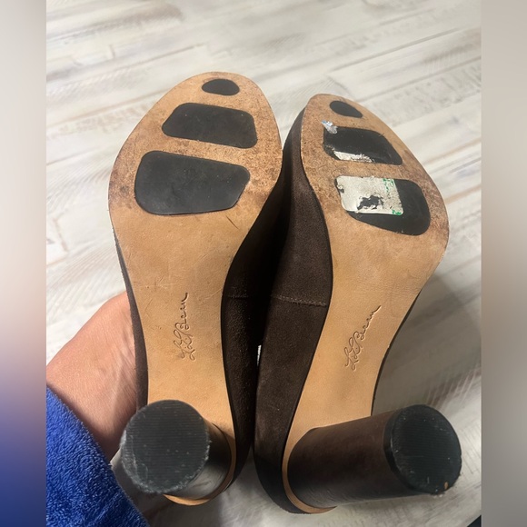 LL Bean Suede Platform Slip Om Adjustable Strap Pump Heels size 7.5 Brown - Picture 13 of 16